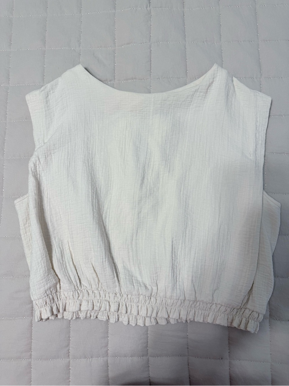 a new day Cream Textured Sleeveless Crop Top with Elastic Hem